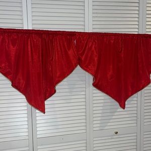 2 Red metallic cotton window valance panels with gold trim